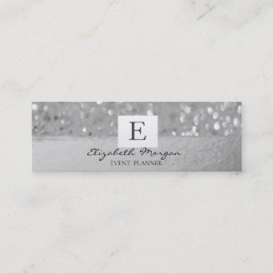 Elegant Modernt Monogram Silver Glitter Bokeh Mini Visitkort