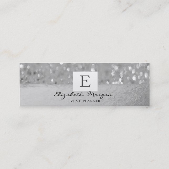 Elegant Modernt Monogram Silver Glitter Bokeh Mini Visitkort (Framsida)
