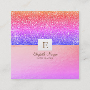 Elegant Modernt Monogram Violett Ombre Glitter Fyrkantigt Visitkort