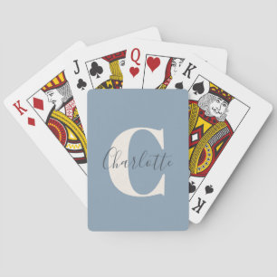 Elegant Modernt Monogramnamn Dammblått Casinokort