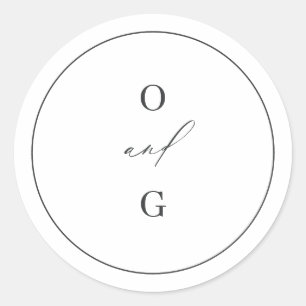Elegant modernt pars monogram minimalistisk bröllo runt klistermärke
