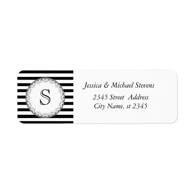 Elegant modernt svartvit rand monogram returadress etikett (Framsidan)