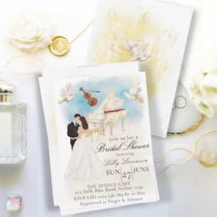 Elegant Möhippa Bride & Groom Piano Violin Inbjudningar