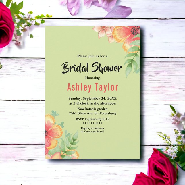 Elegant Möhippa för Blommigt av botaniska blommor Inbjudningar (Skapare uppladdad)