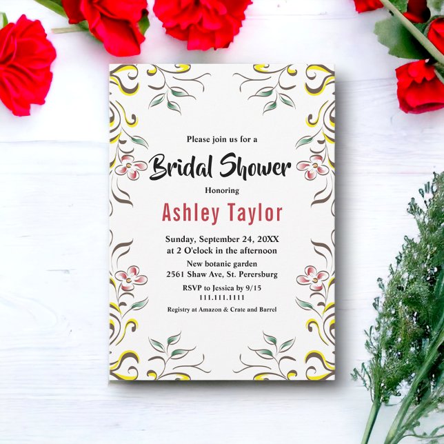 Elegant Möhippa för Blommigt av botaniska vattenfä Inbjudningar (Skapare uppladdad)