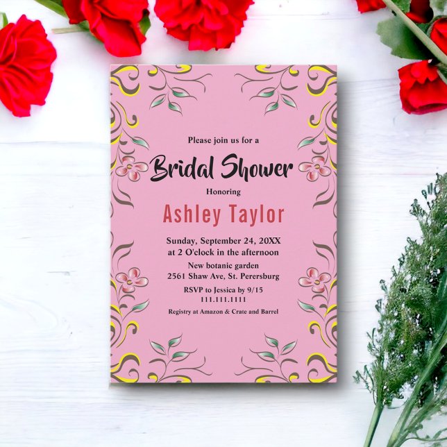 Elegant Möhippa för  Blommigt för botanisk Rosa Inbjudningar (Skapare uppladdad)