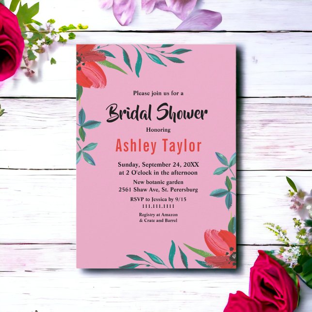 Elegant Möhippa för  Blommigt för  Rosa Inbjudningar (Skapare uppladdad)