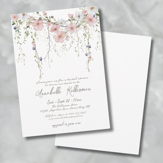 Elegant Möhippa för botaniska Blommigten Wildblomm Inbjudningar (Elegant Botanical Wildflower Floral Bridal Shower Invitation)