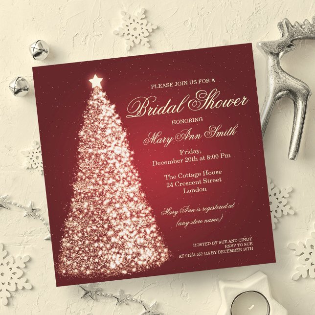 Elegant Möhippa Guld Red Inbjudningar (Elegant Christmas Bridal Shower Gold Red Invitation)