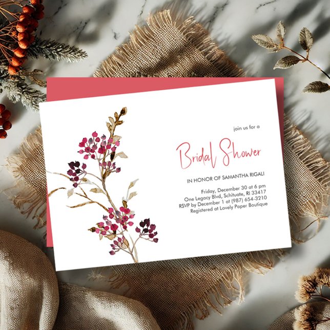 Elegant Möhippa jul Party Inbjudningar (Rustic bridal shower invitations watercolor berries and botanicals)