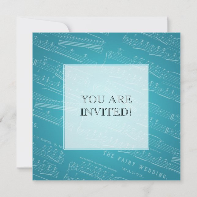 Elegant Möhippa Lakan Music Blue Inbjudningar (Framsida)