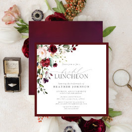 Elegant Möhippa Luncheon Blommigt Burgundy Inbjudningar