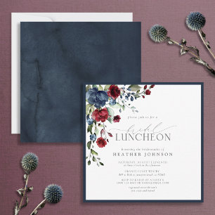Elegant Möhippa Luncheon Blommigt Navy Blue Burgun Inbjudningar