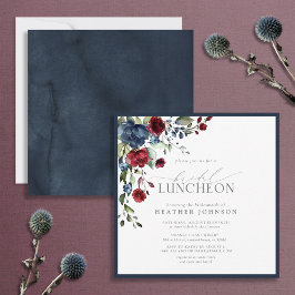 Elegant Möhippa Luncheon Blommigt Navy Blue Burgun Inbjudningar