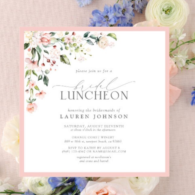 Elegant Möhippa Luncheon Blommigt Rosa-inbjudan Inbjudningar (Skapare uppladdad)