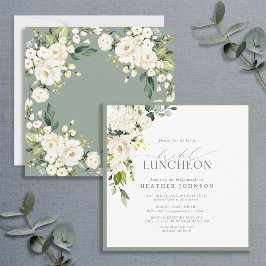Elegant Möhippa Luncheon Blommigt Vit Grått Grönt Inbjudningar