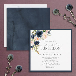 Elegant Möhippa Luncheon Navy Blue Rosa Inbjudningar