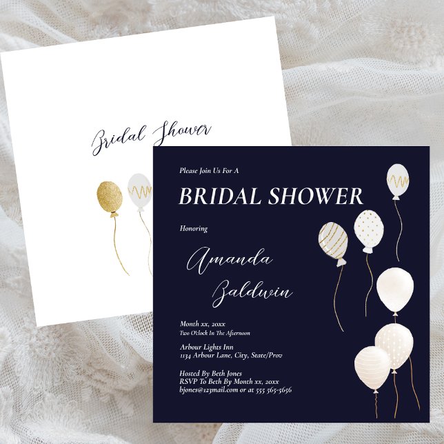 Elegant Möhippa, marin vit Inbjudningar (Elegant Bridal Shower Navy White Invitation)