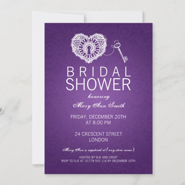 Elegant Möhippa Nyckel till mitt hjärta Lila Inbjudningar (Framsida)