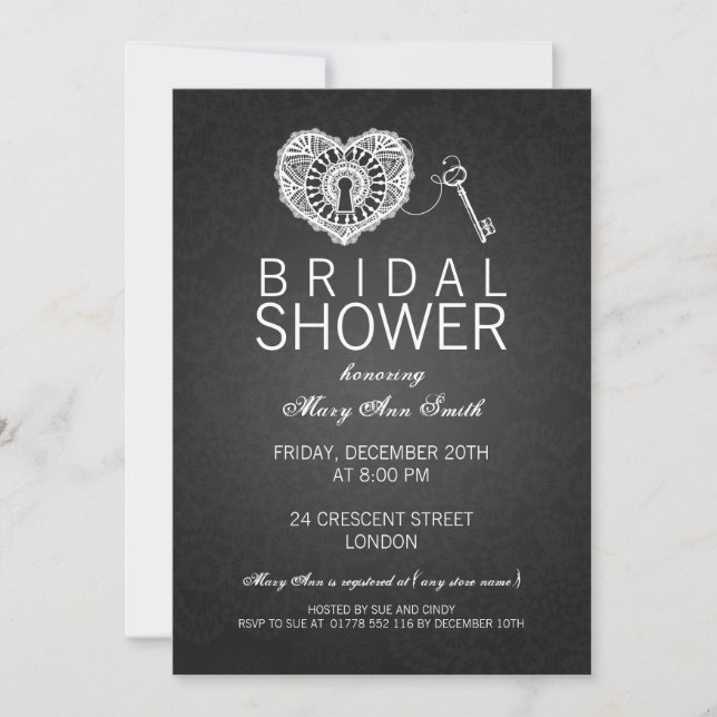 Elegant Möhippa Nyckel till mitt hjärta svart Inbjudningar (Framsida)