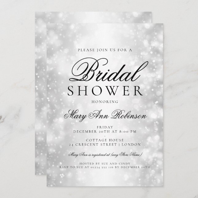 Elegant Möhippa Silver Shimmer Ljus Inbjudningar (Fram/baksida)