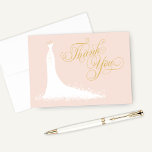 Elegant  Möhippan och Guld Bröllop Tack Kort<br><div class="desc">Elegant-möhippa eller bröllop "Tack"-anteckningskort för den snyggt som ska visas har ett ornerat calligraphy-skriptteckensnitt och en blommande bröllop-gryga. Rullans blomning,  blommor och fjäril-detaljer visar den eteriska klänningen. Minnat kortformat innehåller utrymme på insidan för ett handskrivet meddelande. Design färger omfattar blekens  rosa,  vit och guld färg.</div>