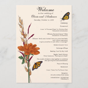 Elegant Monarch Butterfly Fall Blommigt Bröllop Program