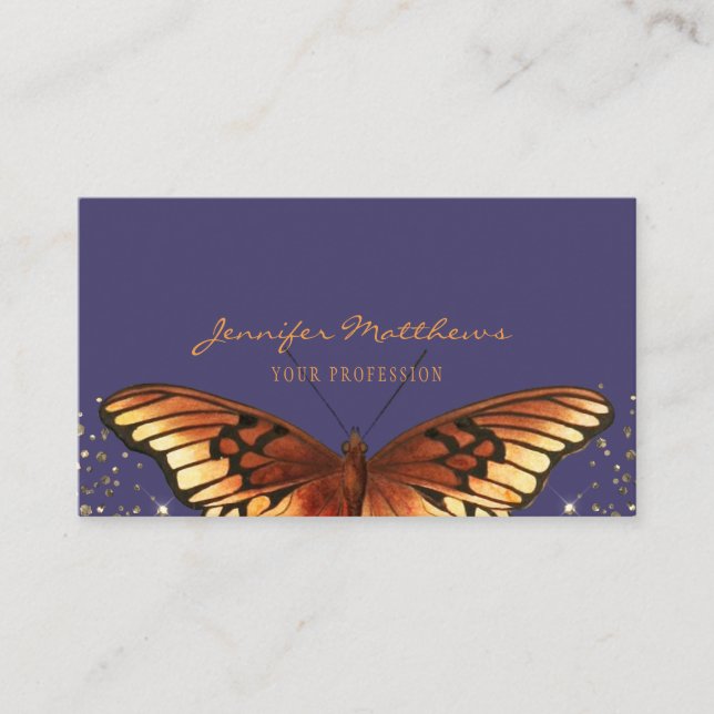 Elegant Monarch Butterfly Glitter Visitkort (Framsida)