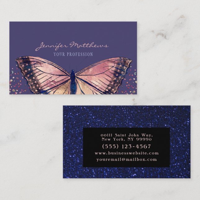 Elegant Monarch Butterfly Glitter Visitkort (Fram/baksida)