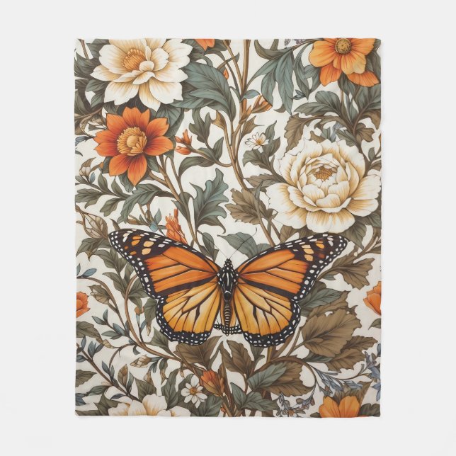 Elegant Monarch Butterfly William Morris Inspired  Fleecefilt (Framsidan)