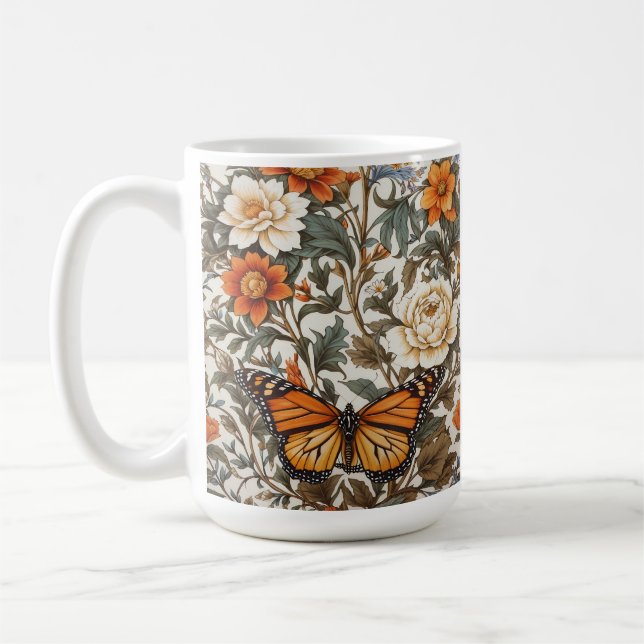 Elegant Monarkfjäril William Morris-Inspirerad  Kaffemugg (Vänster)