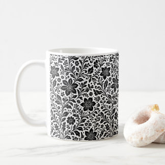 Elegant Monochrome Floral Batik Mug Coffee Cup Kaffemugg
