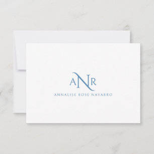 Elegant Monogram 3 första blått Namn-anteckningsko Anteckningskort
