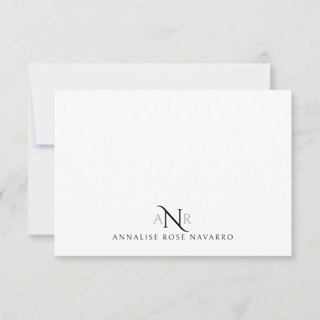 Elegant Monogram 3 första Namn-anteckningskort Anteckningskort (Framsida)