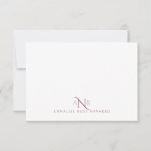 Elegant Monogram 3 Inledande Namn Dusty Ro typ Anteckningskort