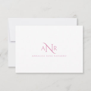 Elegant Monogram 3 Inledande Namn Rosa Note Card Anteckningskort