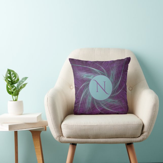 Elegant Monogram Abstrakt Spiral Lila Teal Kudde (Stol)