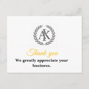 Elegant Monogram Affärs Tacksamhets Postkort Vykort