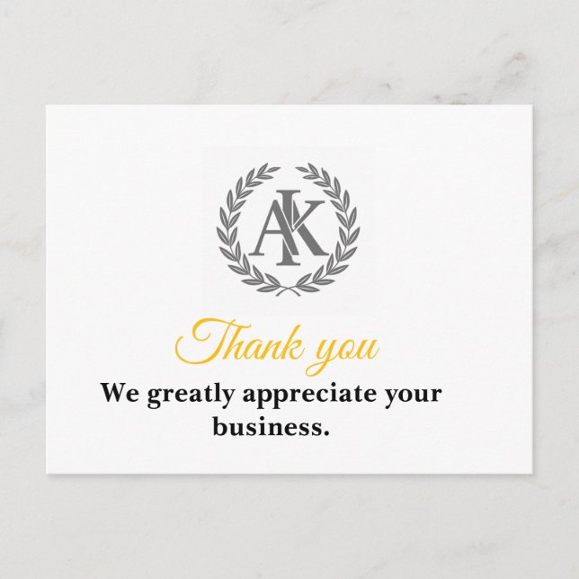 Elegant Monogram Affärs Tacksamhets Postkort Vykort (Framsida)