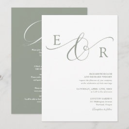 Elegant Monogram Allt-i-ett Bröllop i Sälggrönt Inbjudningar