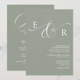 Elegant Monogram Allt-i-ett Bröllop i Sälggrönt Inbjudningar