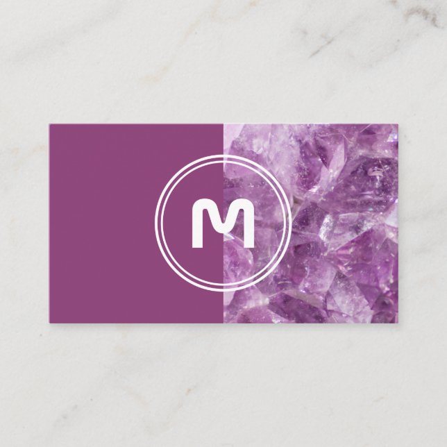 Elegant monogram ametist tvåtons violetta ädelsten visitkort (Framsida)