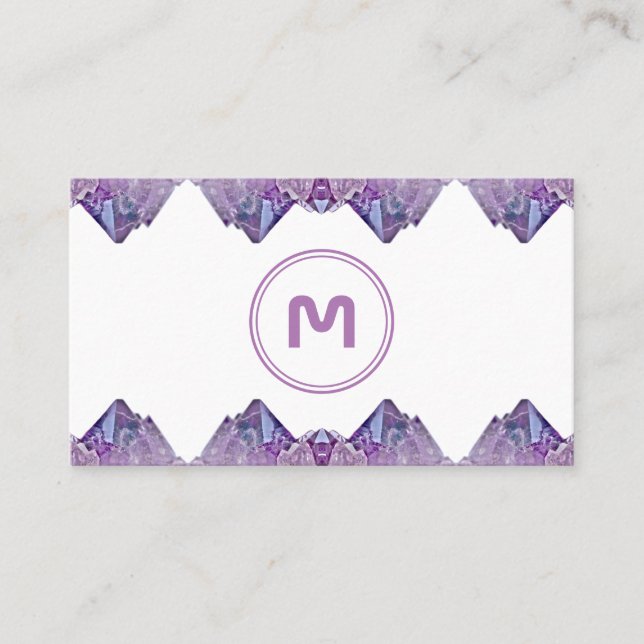 Elegant monogram ametyst 2-tonsviolett gems buss visitkort (Framsida)