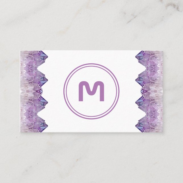 Elegant monogram ametyst 2-tonsviolett gems buss visitkort (Framsida)