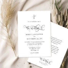 Elegant Monogram and Modern Calligraphy Wedding  Inbjudningar