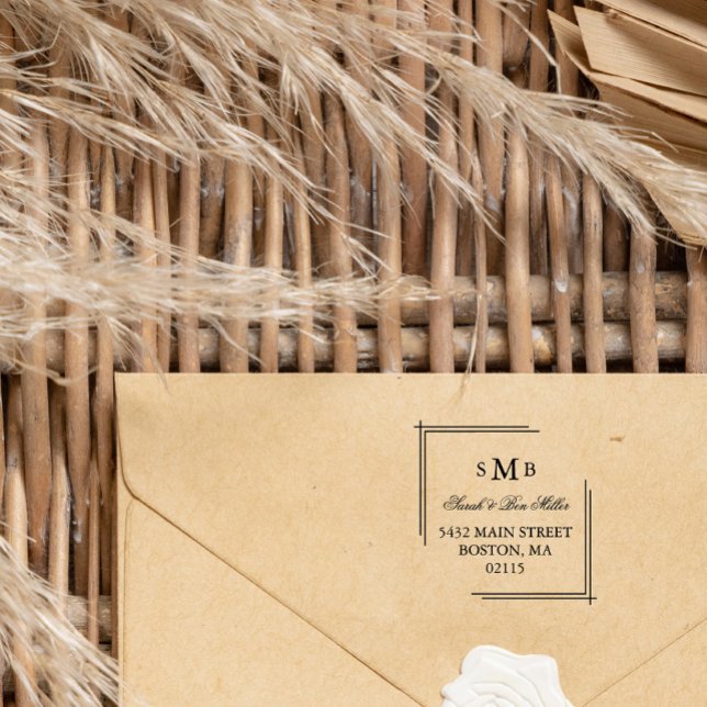 Elegant Monogram - Anpassade namn och Adress Självfärgande Stämpel (Skapare uppladdad)