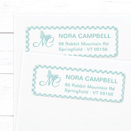 Elegant Monogram Aqua Blue Gingham Returadress Returadress Etikett
