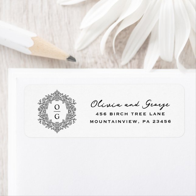 Elegant Monogram Arvshochsvars Returadress Etikett (Insitu)
