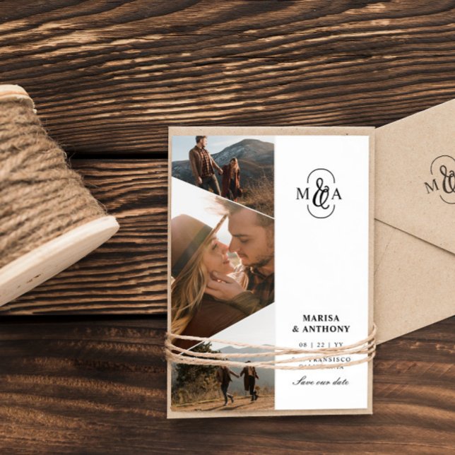 Elegant Monogram Asymmetrisk Bröllopsfoto Spara Datumet (Skapare uppladdad)