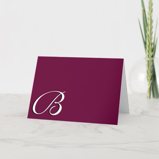 Elegant Monogram B Burgundykort för Bröllop Anteckningskort (Framsida)